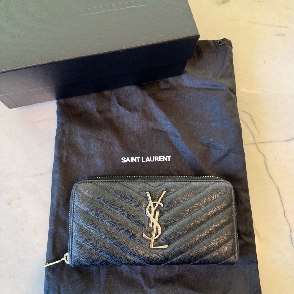 Saint Laurent Black Cassandre Zip Around Wallet